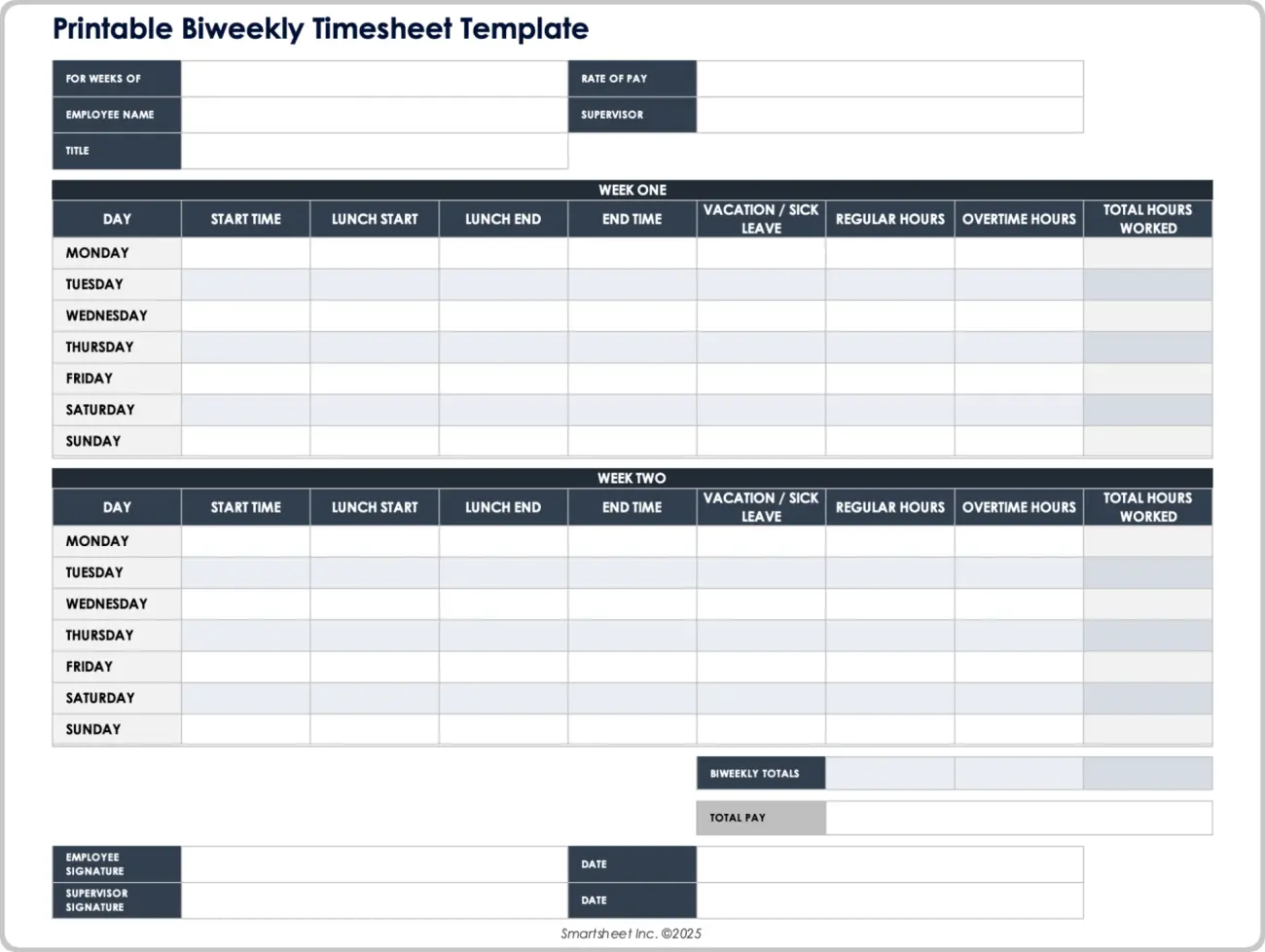 Excel Biweekly Timesheet Template By Smartsheet- Excel Time Tracking