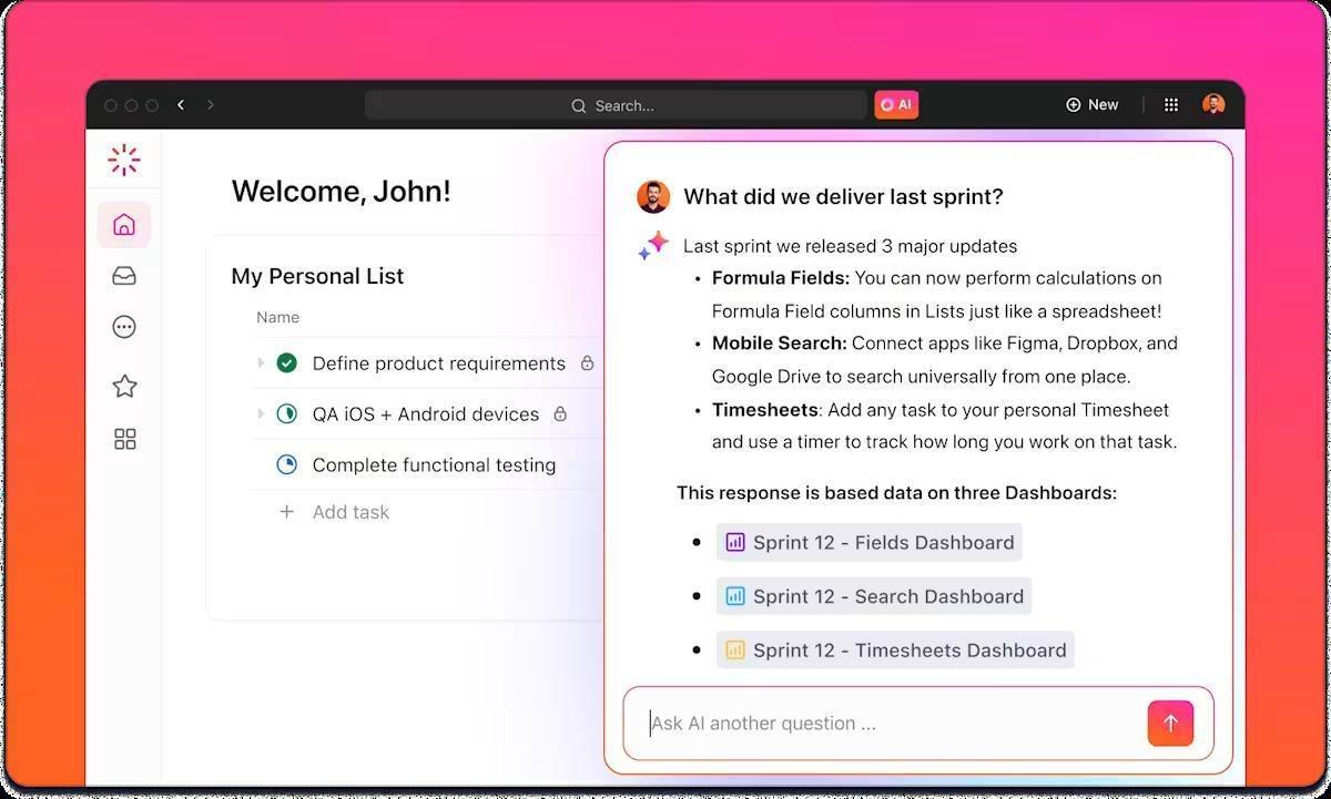 Get all your data and time tracked into visual data with ClickUp Dashboards