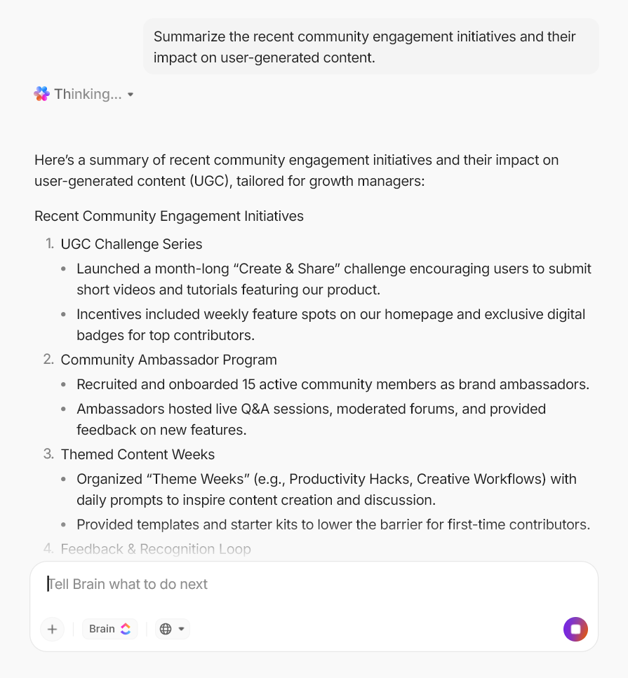 Get detailed summaries on all your Workspace updates with ClickUp Brain
