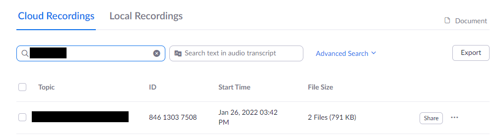 Go to Personal Recordings then Find the desired recording and open it