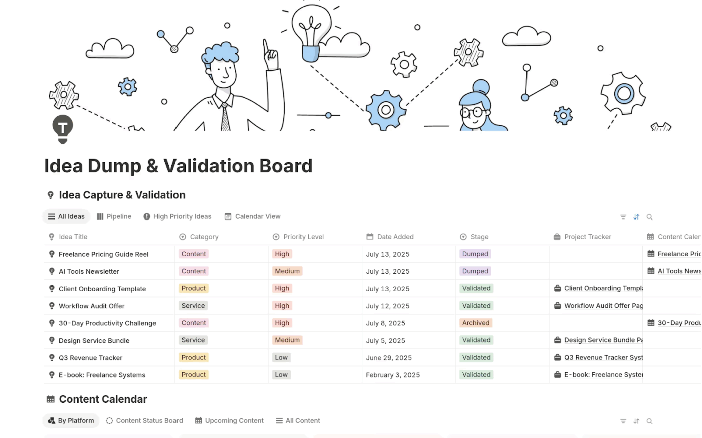 Idea Dump and Validation Board Template by Notion