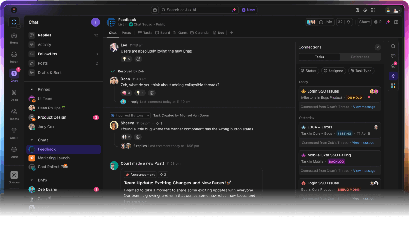 Keep post-meeting conversations flowing inside your workspace with ClickUp Chat_ How to Use Otter AI with Zoom