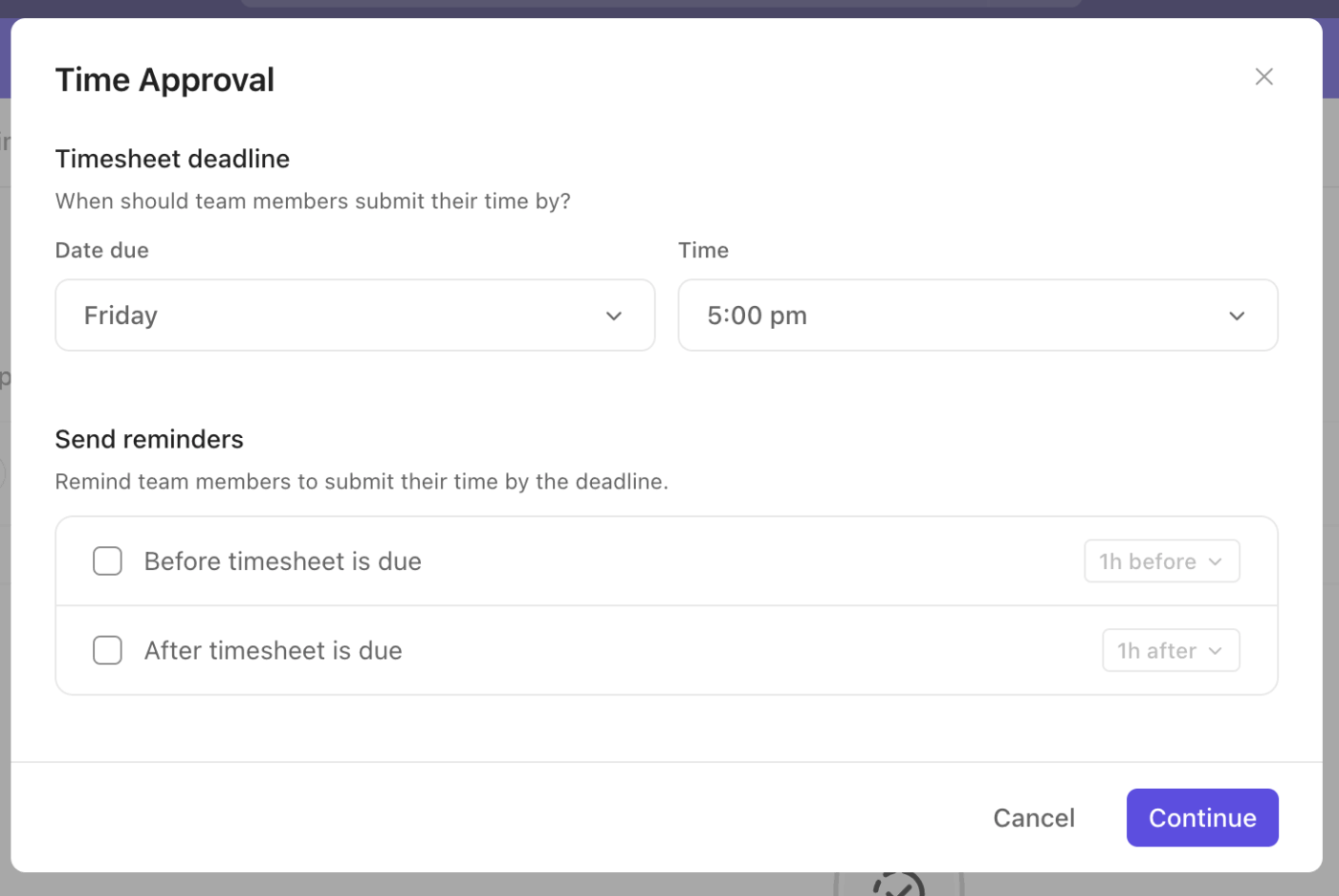 Keep time reporting accurate and compliant by submitting, reviewing, and approving timesheets in ClickUp