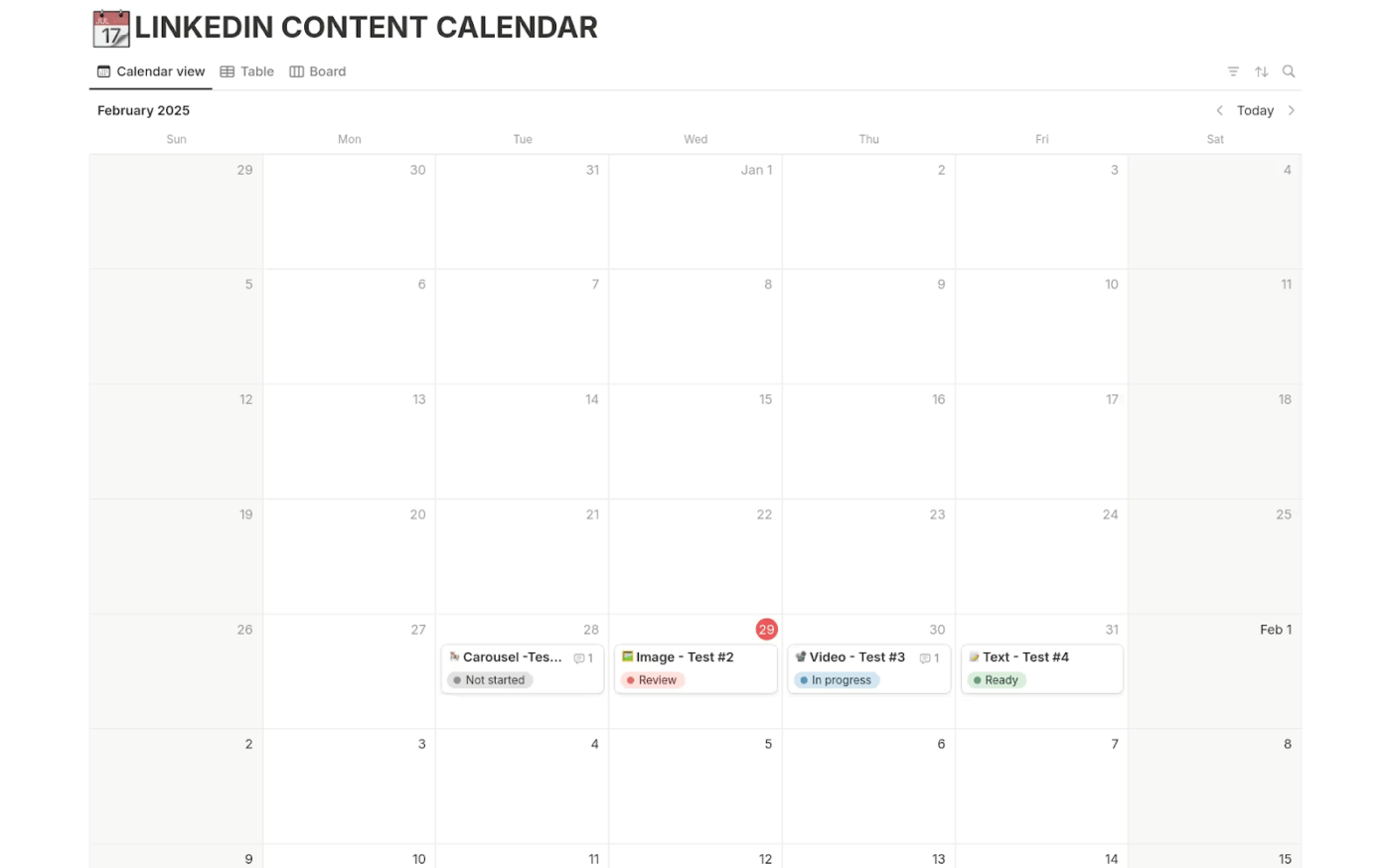 LinkedIn Content Calendar Template by Notion- notion-social-media-calendar-templates