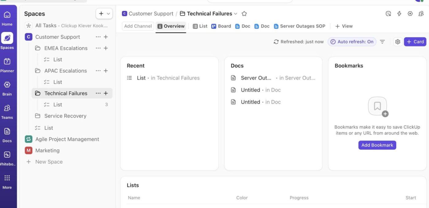 ClickUp List: Create your own set of frameworks with custom views within ClickUp that give you task previews and a view of internal requests