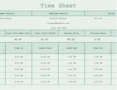 Microsoft Excel Timesheet Template- Excel Time Tracking