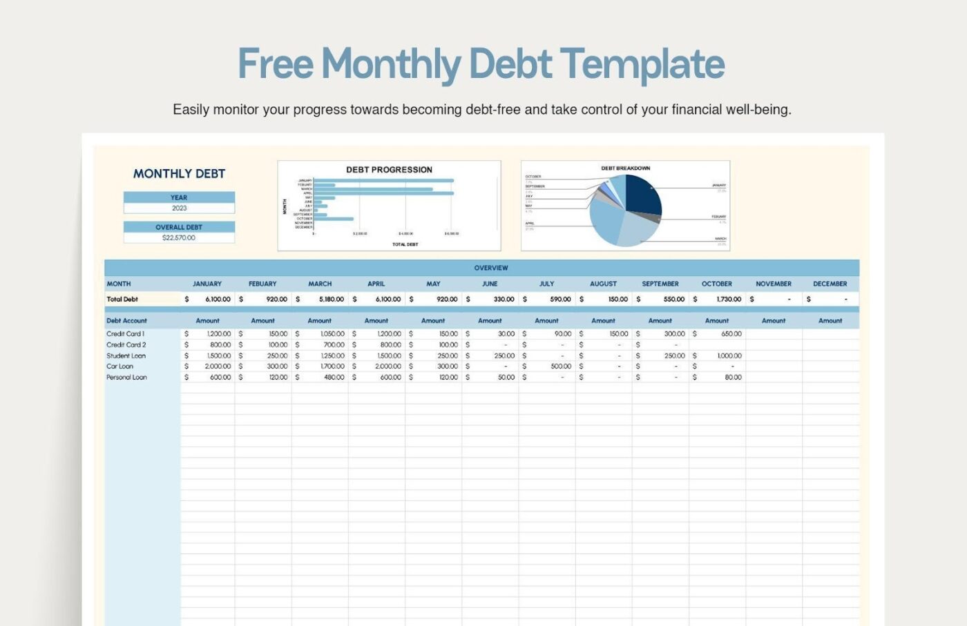 Monthly Debt Template by Template.net- Debt Payoff Tracker Template