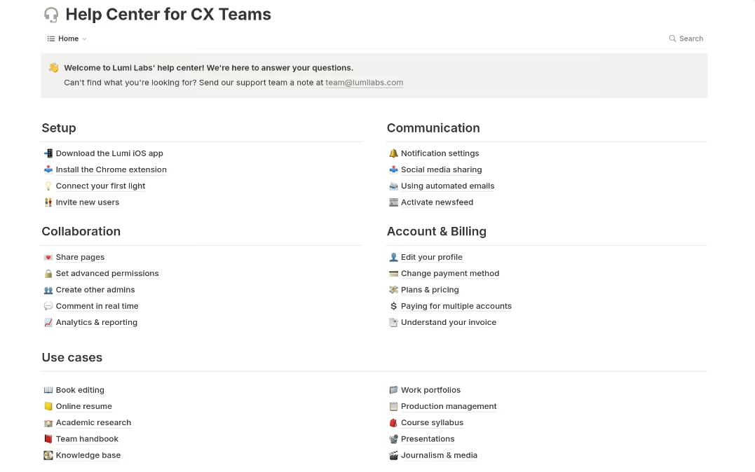 CX Takımları için Notion Yardım Merkezi Şablonu: : notion faq şablonu