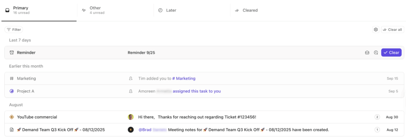 Open items side-by-side inside ClickUp Home to see the activity and context without switching screens