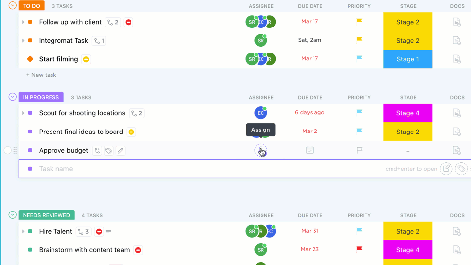 Organize work with a structured hierarchy from Workspace to Tasks with ClickUp
