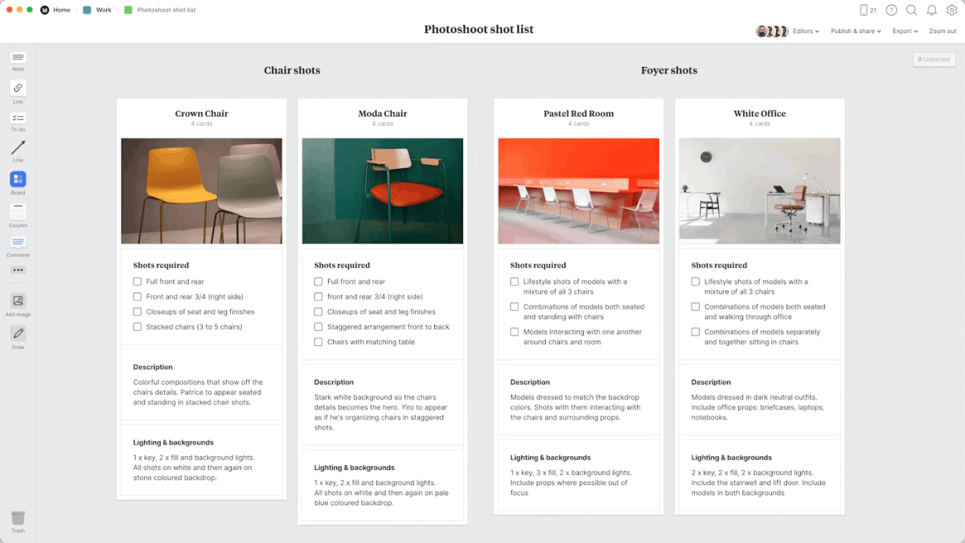 Photoshoot Shot List Template by Milanote- Photography Shot List Template