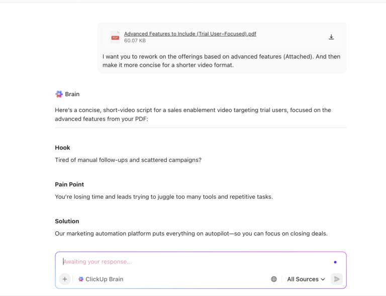 Power your product demo videos with ClickUp AI