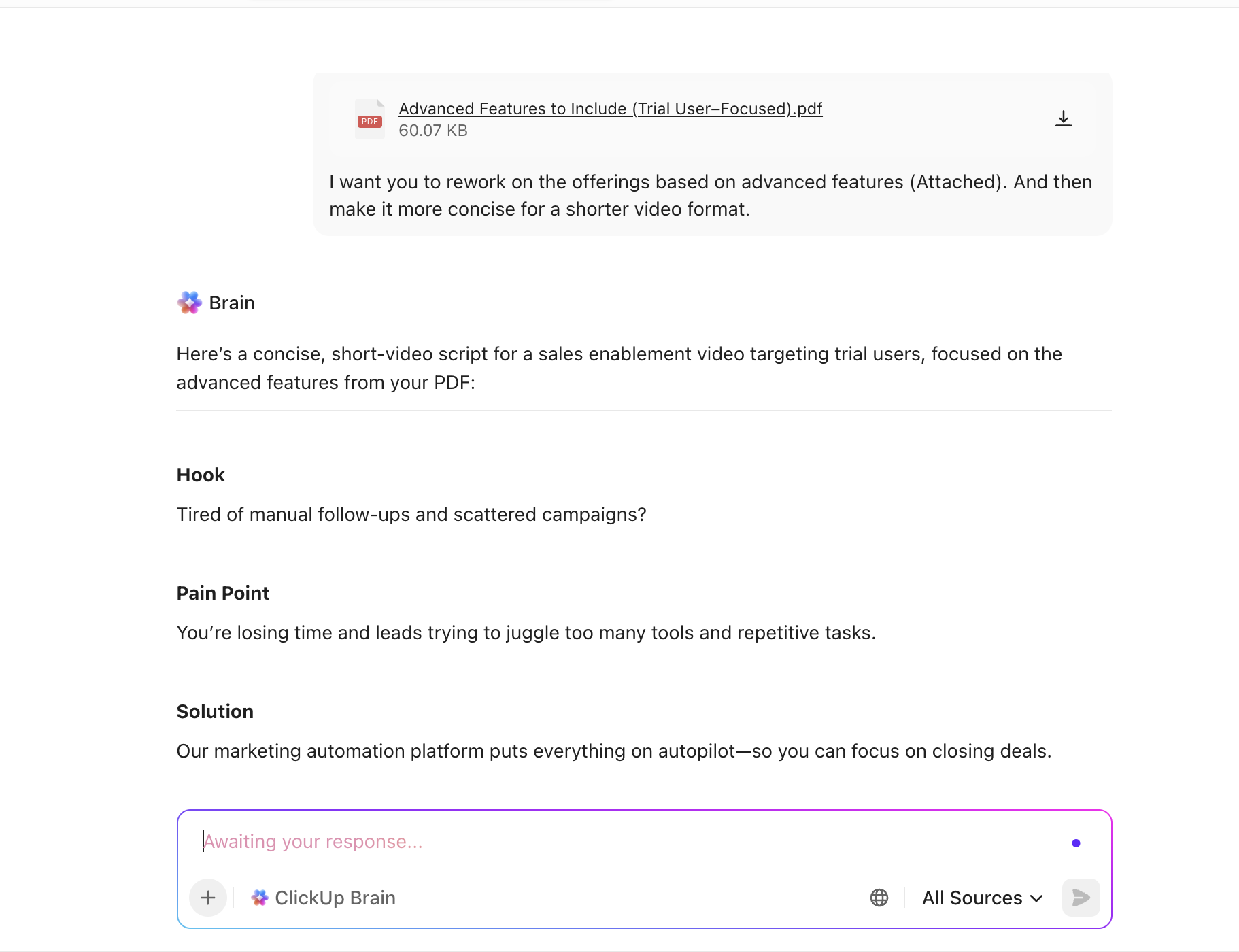 Power your product demo videos with ClickUp AI