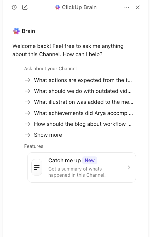Prompt ClickUp Brain to give you any updates you’ve missed: how to replace internal brainstorming sessions on Zoom with ClickUp SyncUp