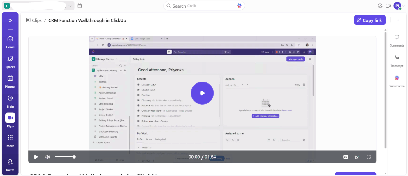 ClickUp Clips: Record your screen and share any processes within your workspace