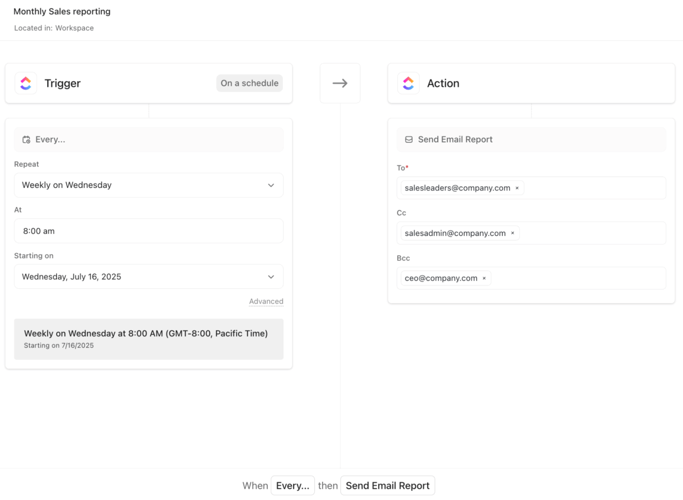 Scheduled Reports in ClickUp: How to communicate wins and learnings to leadership on a timely basis