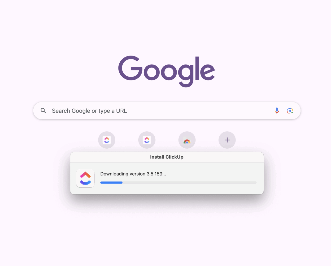 The ClickUp installer is downloading—please wait while the latest version is being fetched