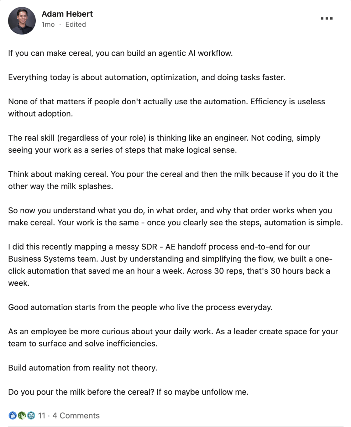Adam Hebert’s rule for agentic workflows