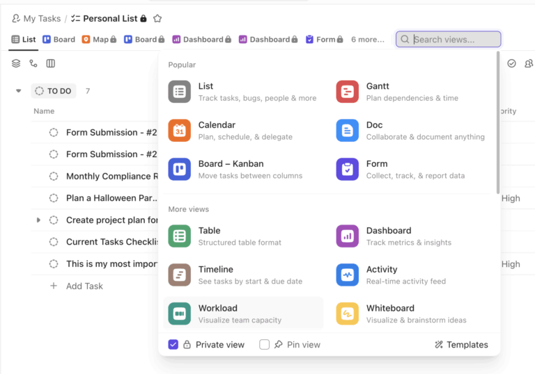 Visualize shared tasks across 15+ ClickUp Views