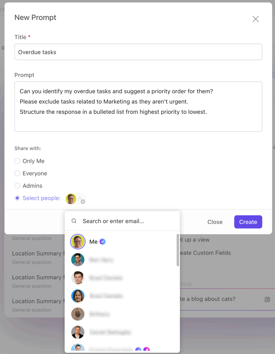 ClickUp Brain: Manage the community with shared prompts