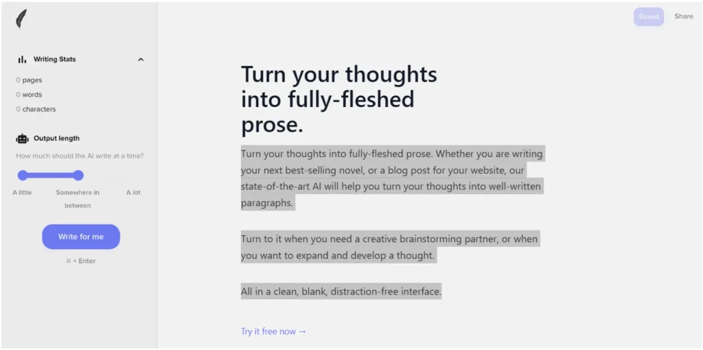 Shortly AI: Minimalist AI writing tool for quickly generating long-form content from short prompts