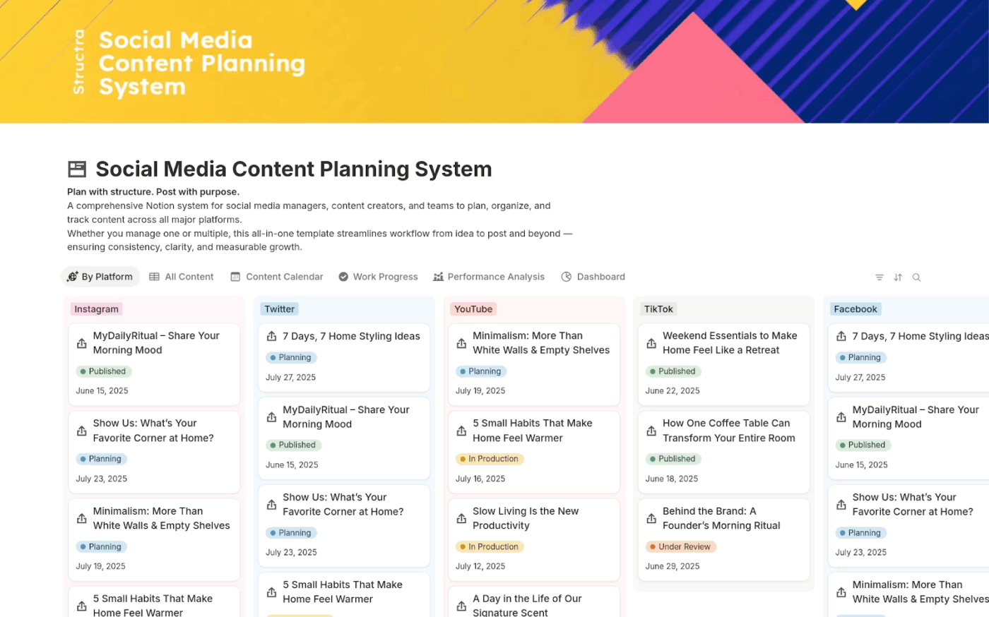 Social Media Content Planning System Template by Notion