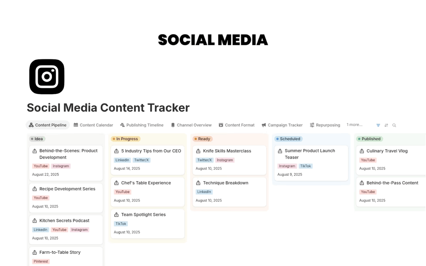 Social Media Content Tracker Template by Notion- notion-social-media-calendar-templates