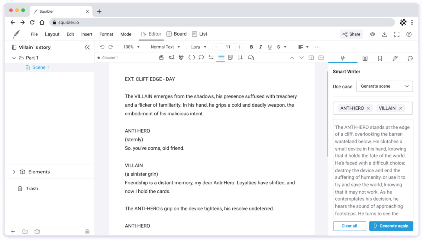 Squibler: Writing platform that helps authors draft, organize, and edit books with guided AI support