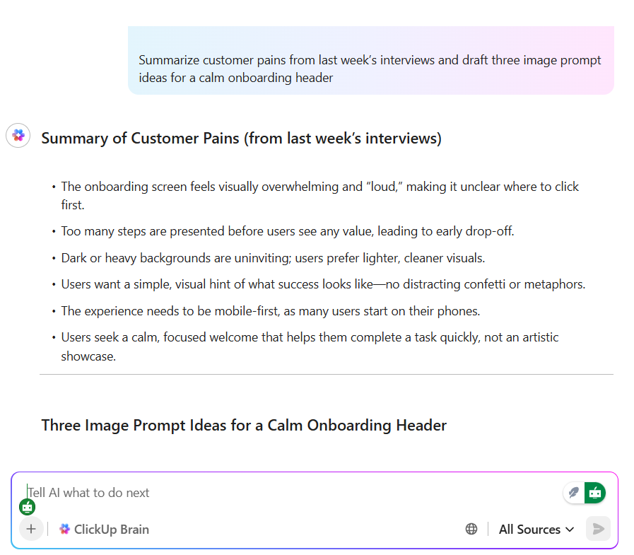 Summarize documents and find the files by asking ClickUp Brain
