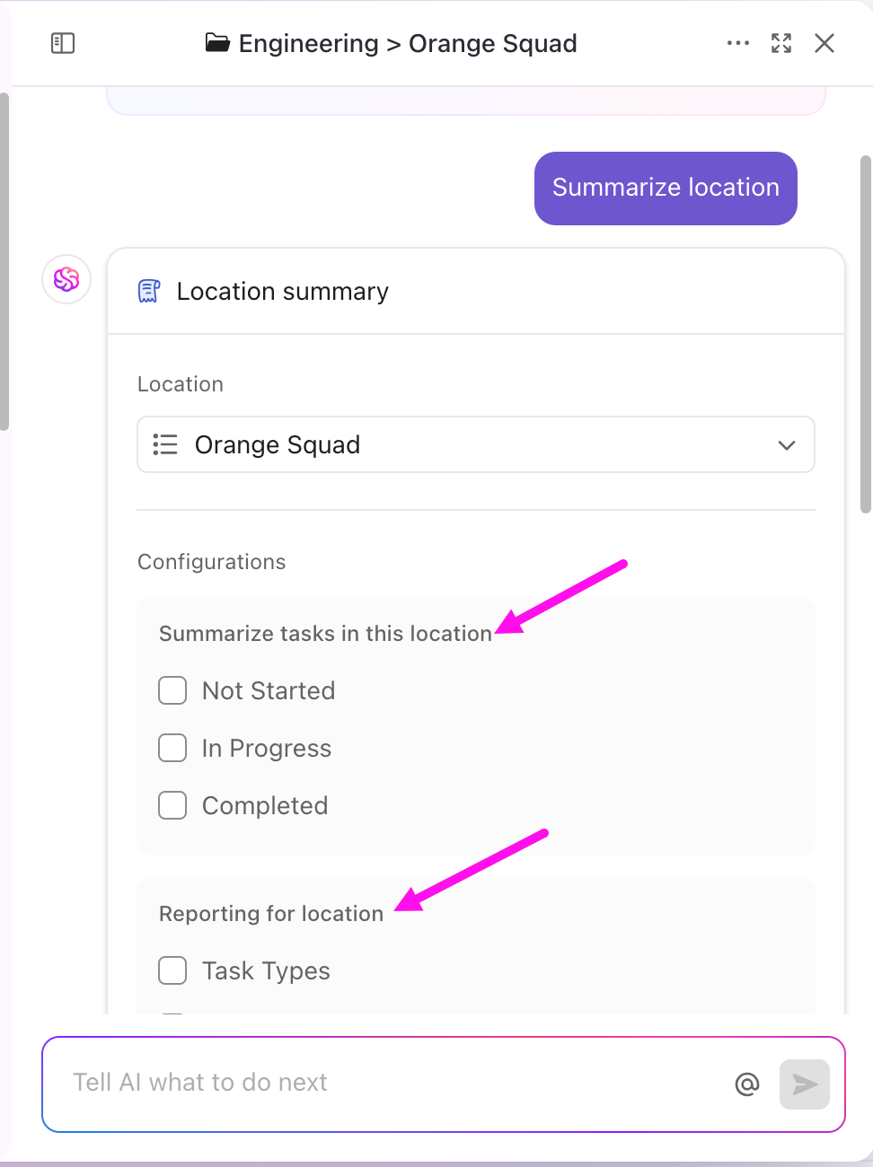 ClickUp Brain: Workspace aware AI that drafts answers summarizes content and supports team workflows
