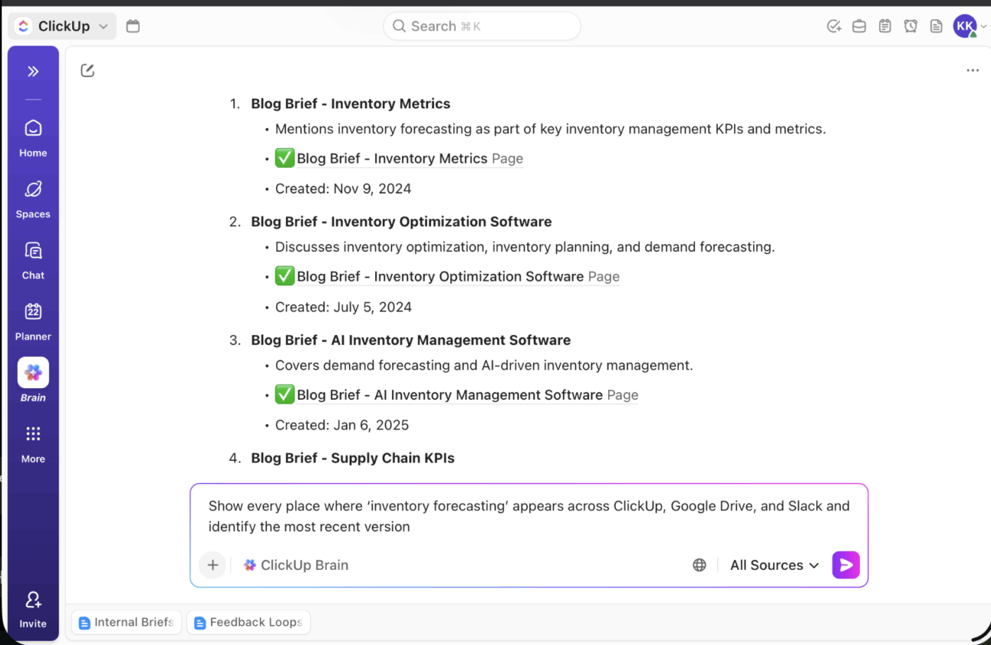 ClickUp Enterprise Search: AI surfacing up-to-date information instantly with real-time indexing across your workspace