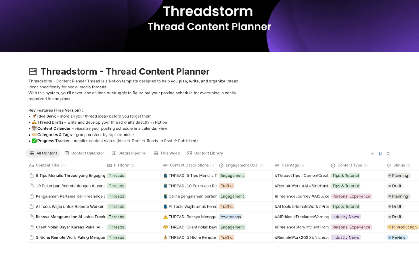 Threadstorm–Thread Content Planner Template by Notion