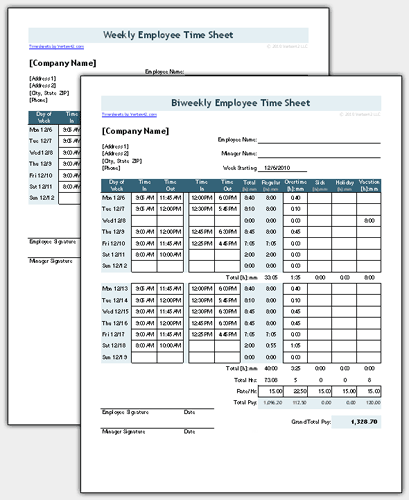 Time Sheet Template with Breaks by Vertex42