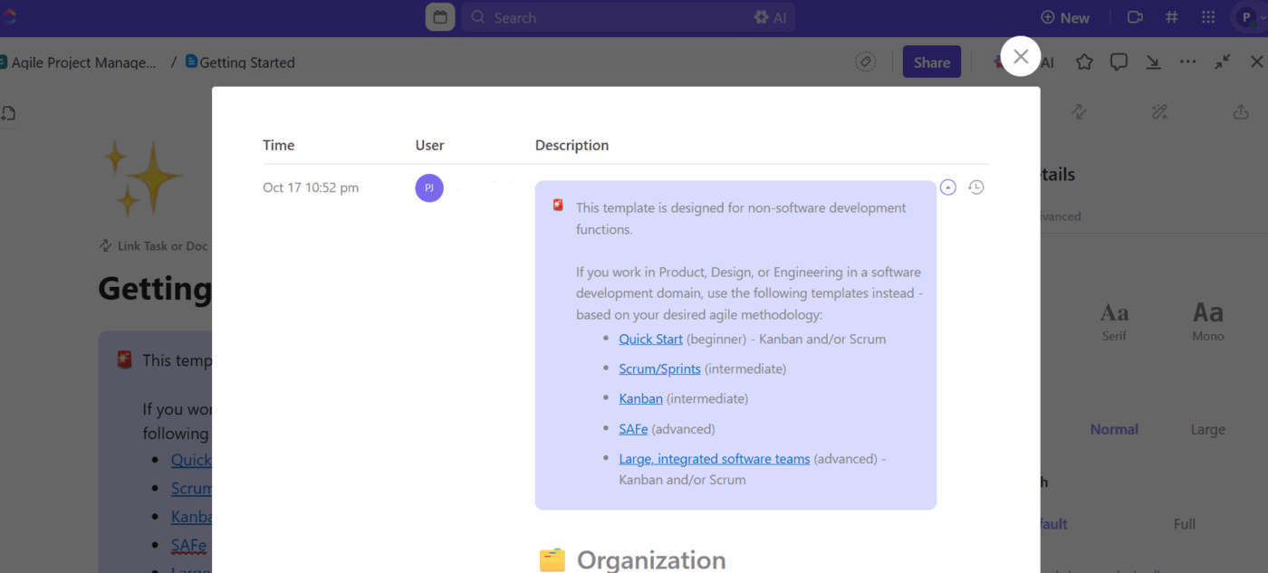 ClickUp Docs: Track document history and revert changes if needed: How ClickUp uses AI docs to simplify SOP creation