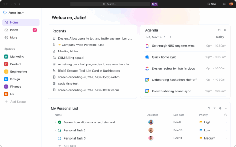 Track everything in one place with ClickUp's Simplified Home view