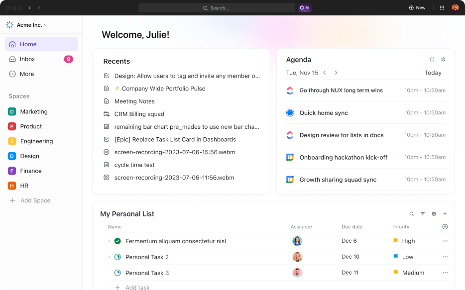 Track everything in one place with ClickUp's Simplified Home view