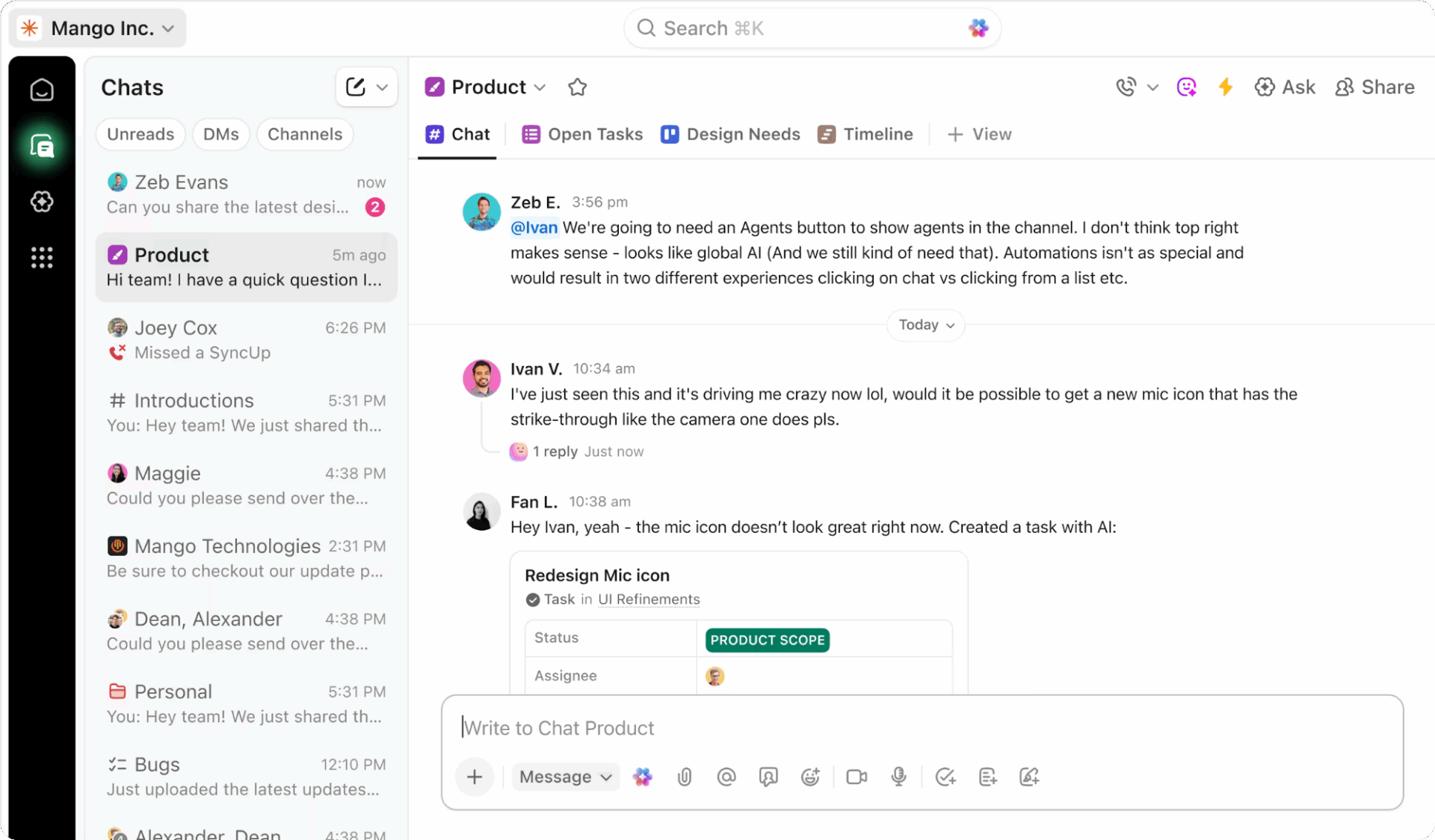 Transform messages into tasks using ClickUp Chat