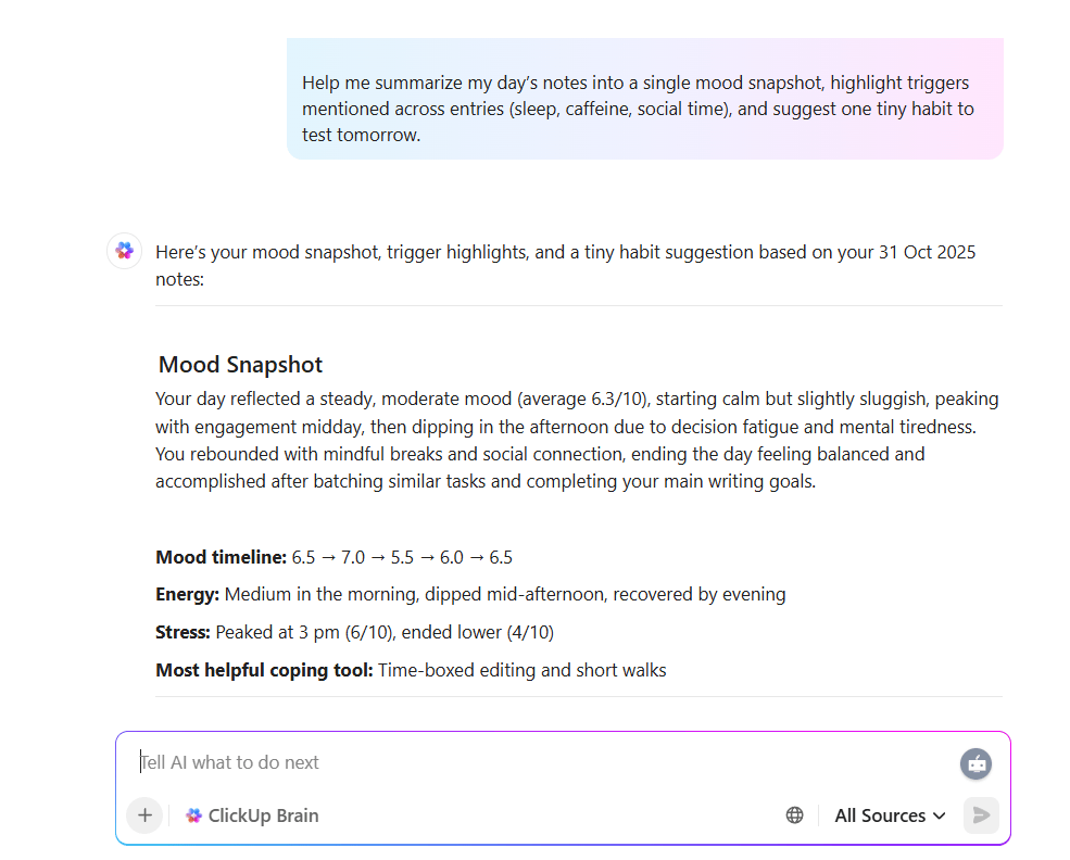 Turn notes into insights and action with ClickUp Brain