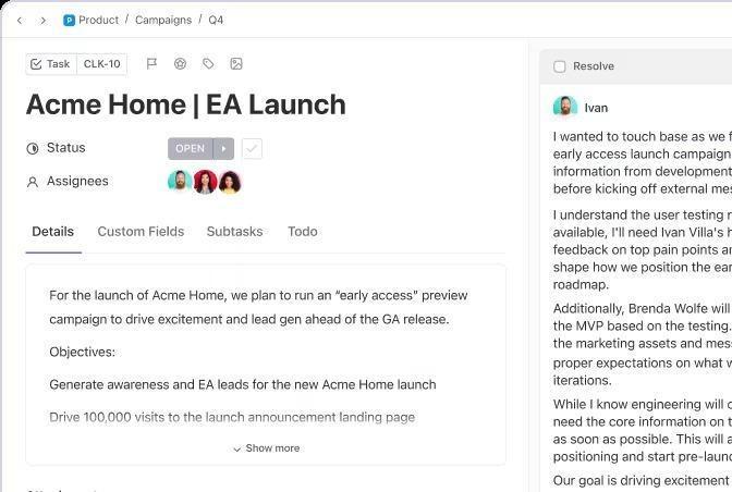 Turn prompt tests and visibility findings into assigned work with ClickUp Tasks