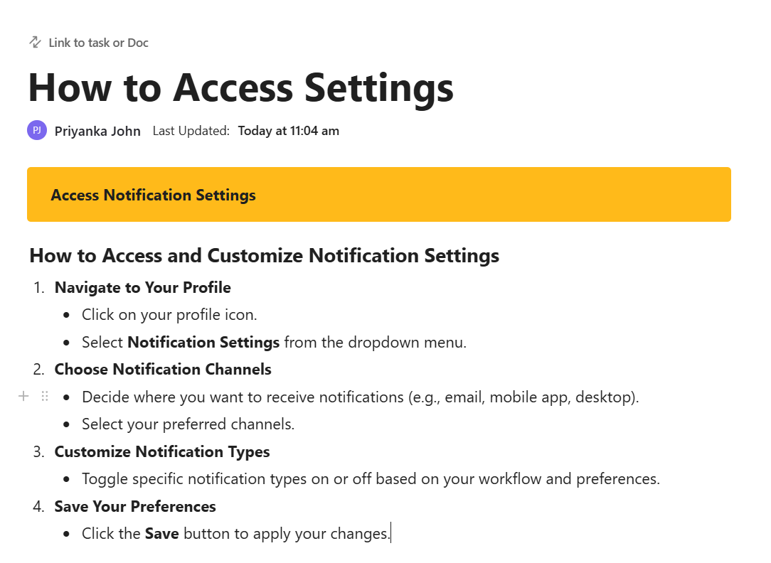 ClickUp Brain: Update docs with prompts to close potential gaps and support informed decision-making