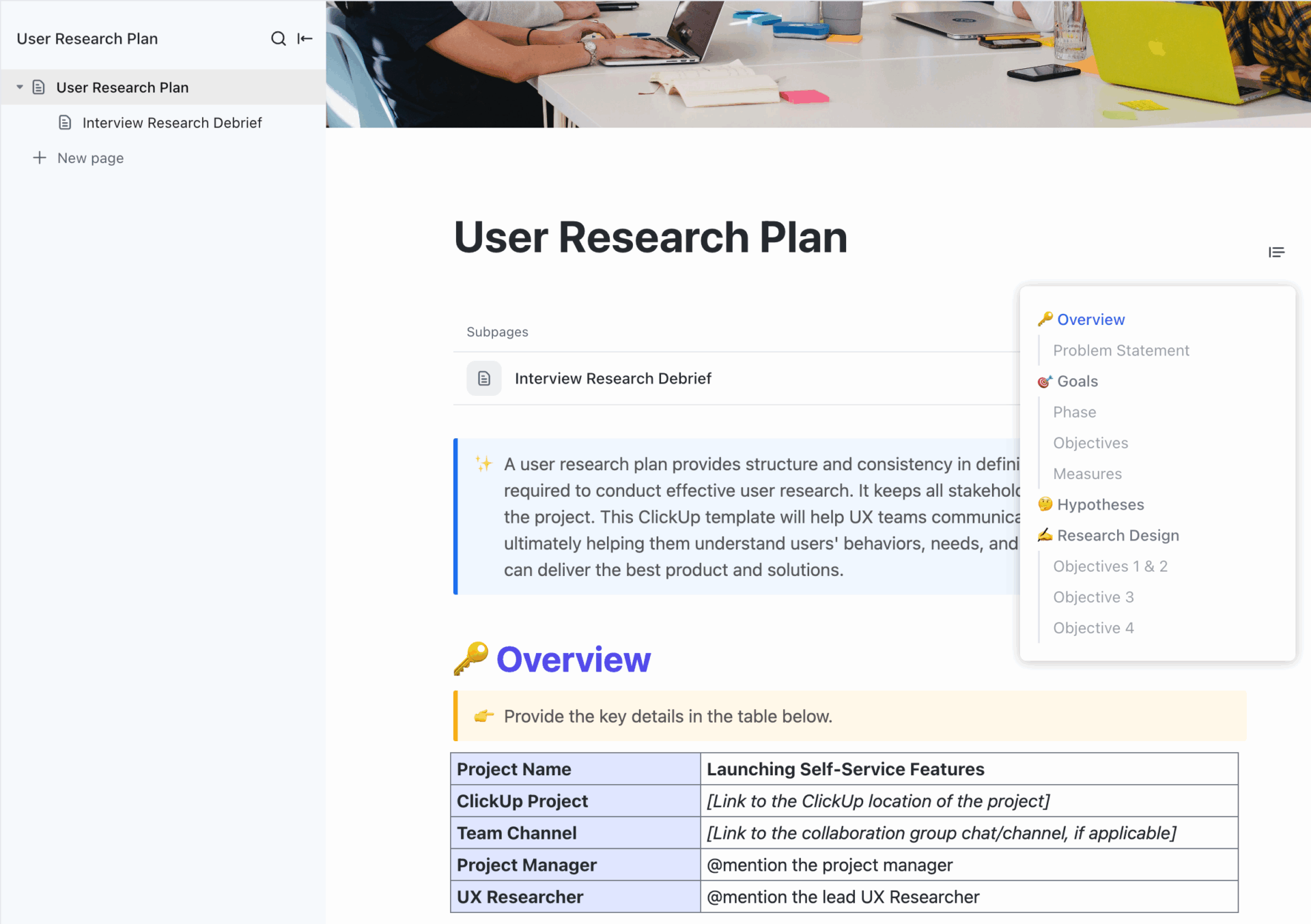 User Research Plan Template by ClickUp