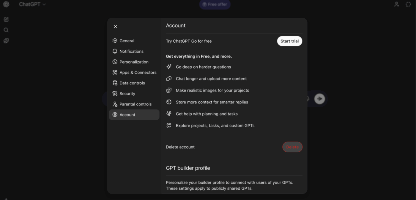 How to delete ChatGPT history for training purposes