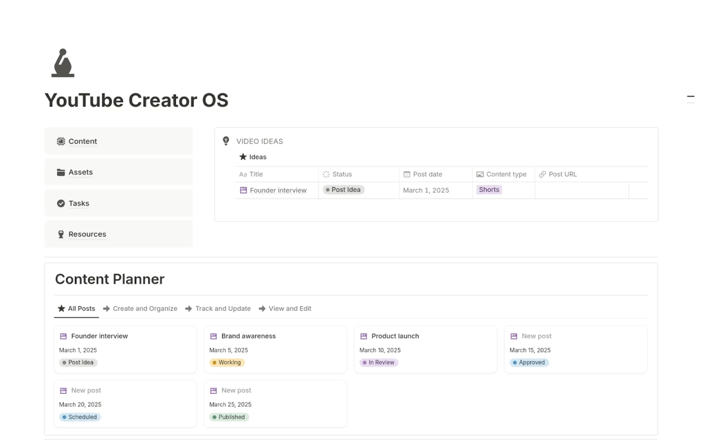 YouTube Creator OS Template by Notion- notion-social-media-calendar-templates