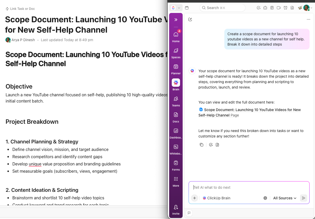 Create outlines, come up with plans, and execute from a unified platform in ClickUp Docs
