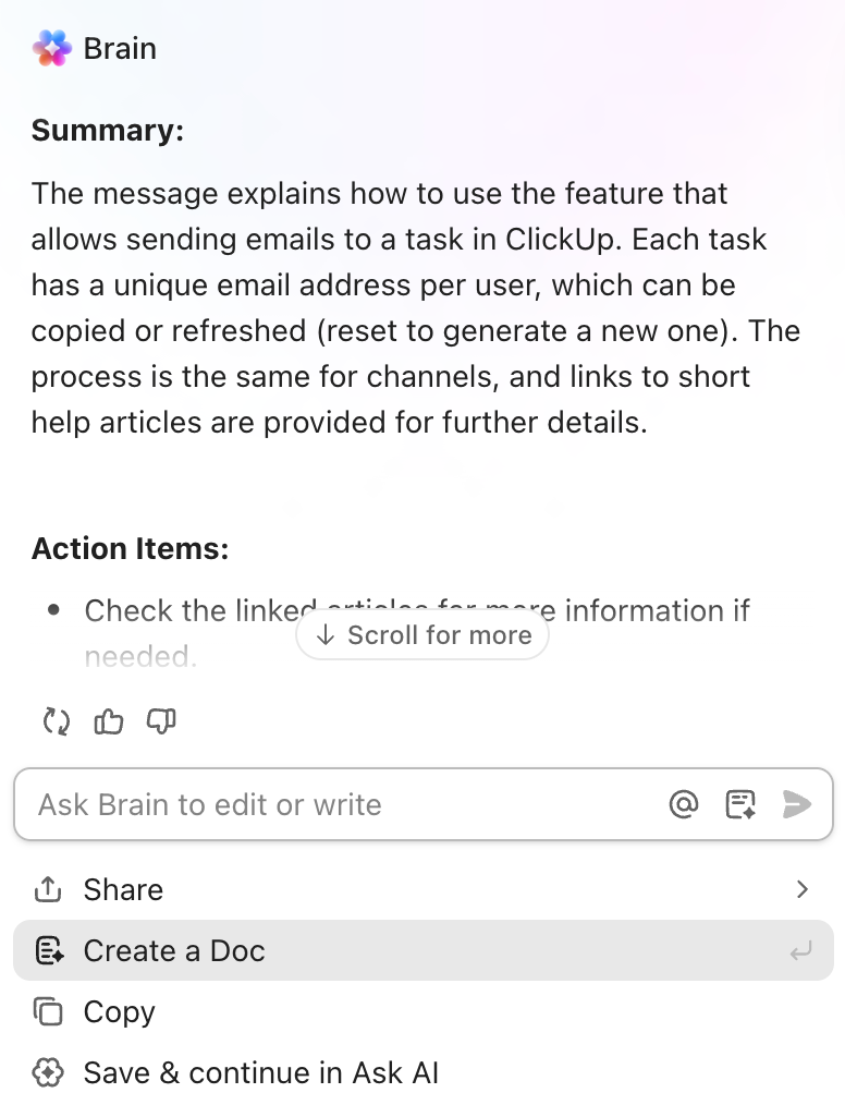 Get a quick summary of the meeting action items with BrainGPT