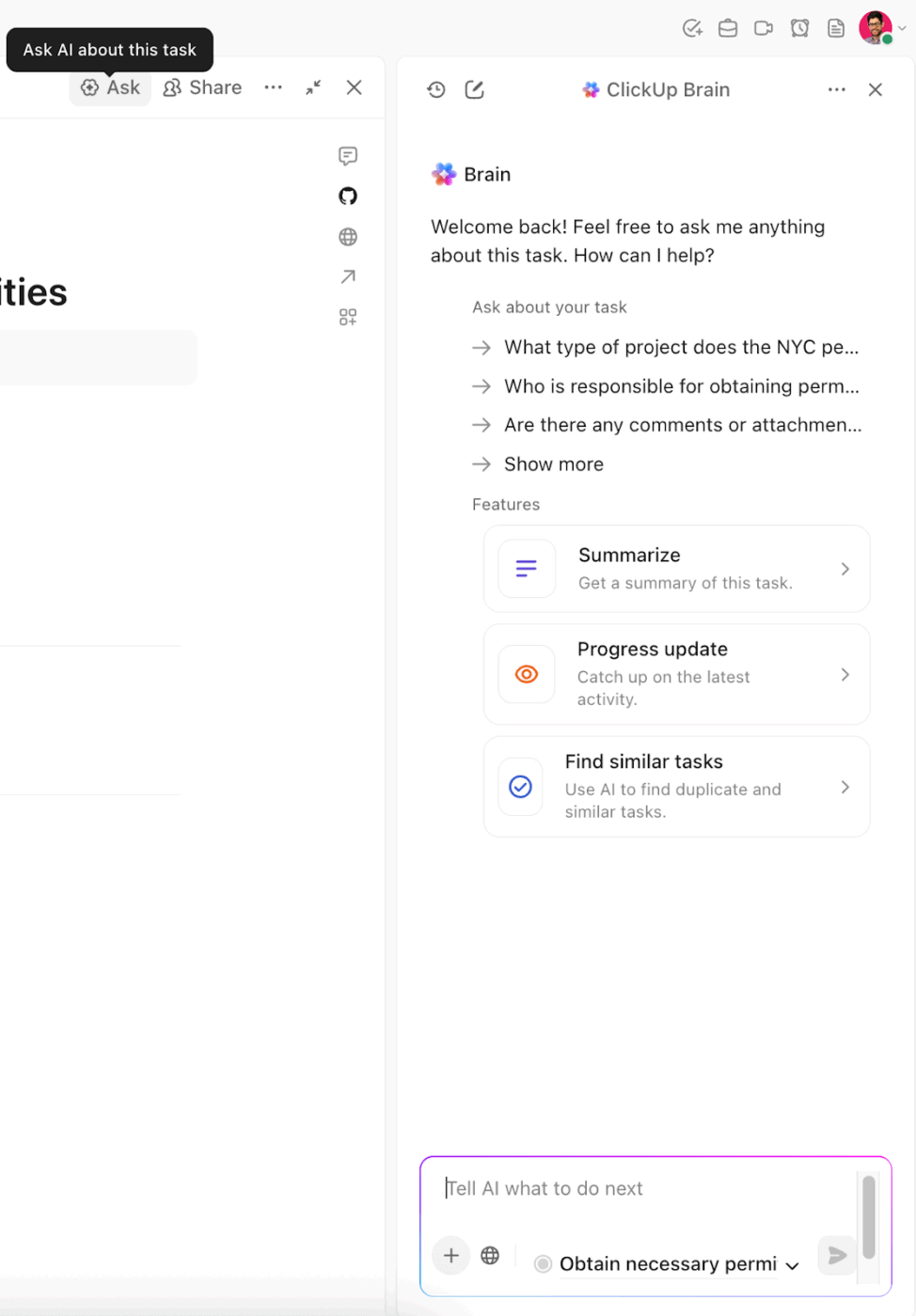 Use ClickUp AI in Tasks to get summaries, project updates, and find similar tasks: How to Handle Mistakes at Work