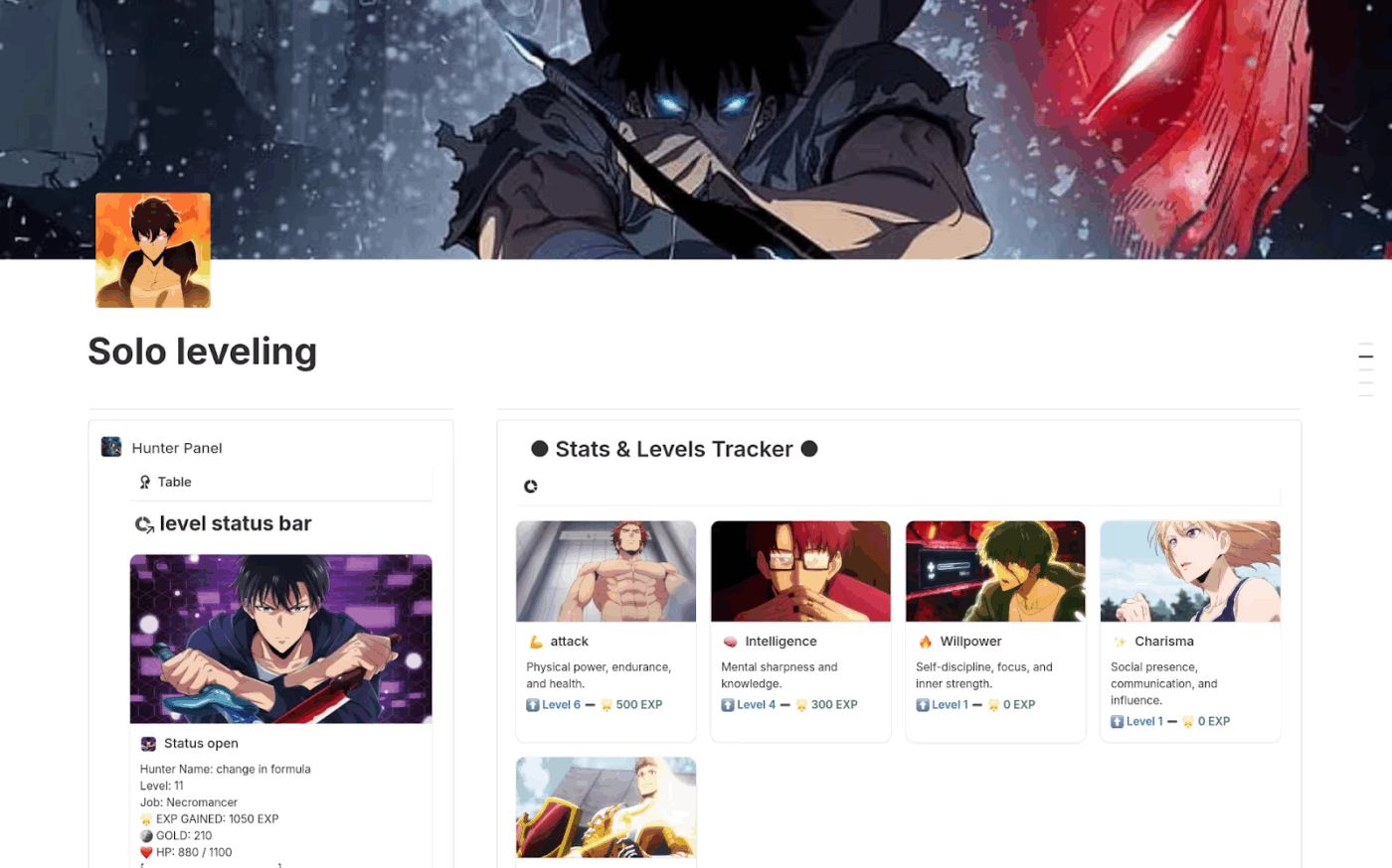 Solo Leveling Template by Shara on Notion : Solo leveling system template