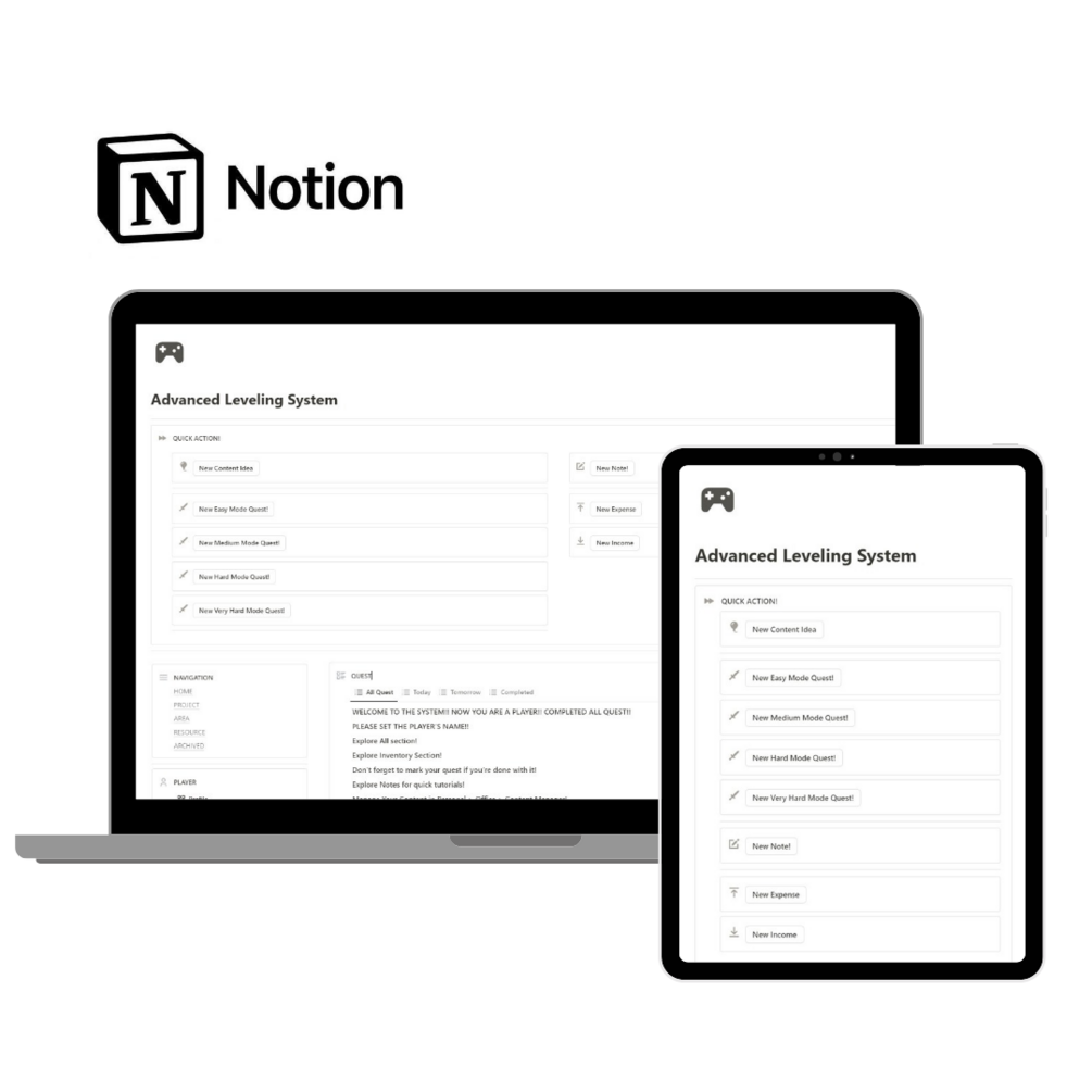 Advanced Leveling System Notion Template by Bayuntara : Solo leveling system template
