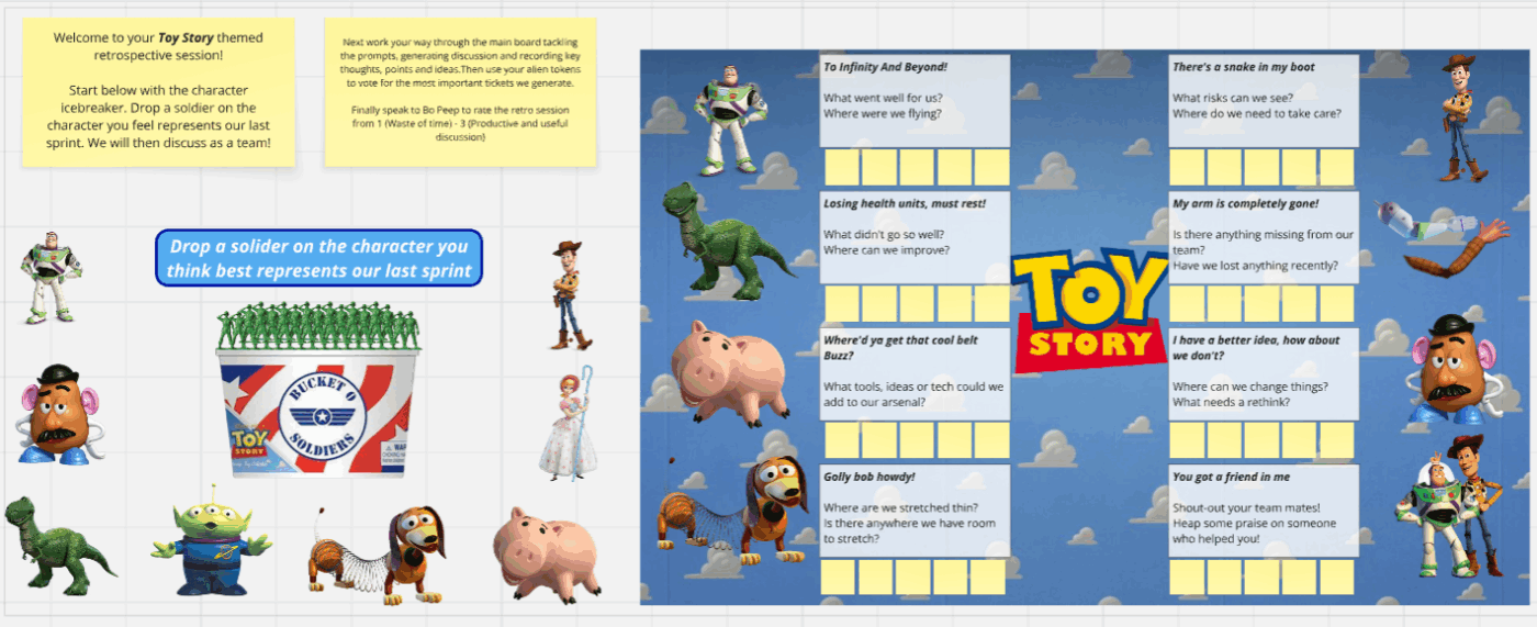 Toy Story Retrospective Template : Miro Storyboard Template