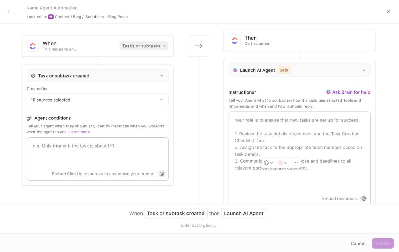 Automate decisions with Clickup Brain Agents